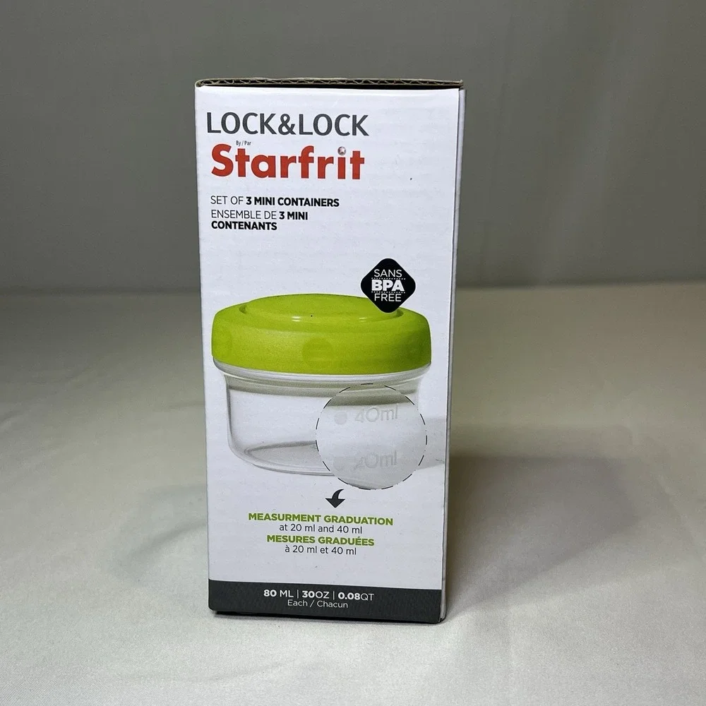 New Round Mini Container Bites Food Storage 3 Count 30oz Plastic With Lid Togo‎
